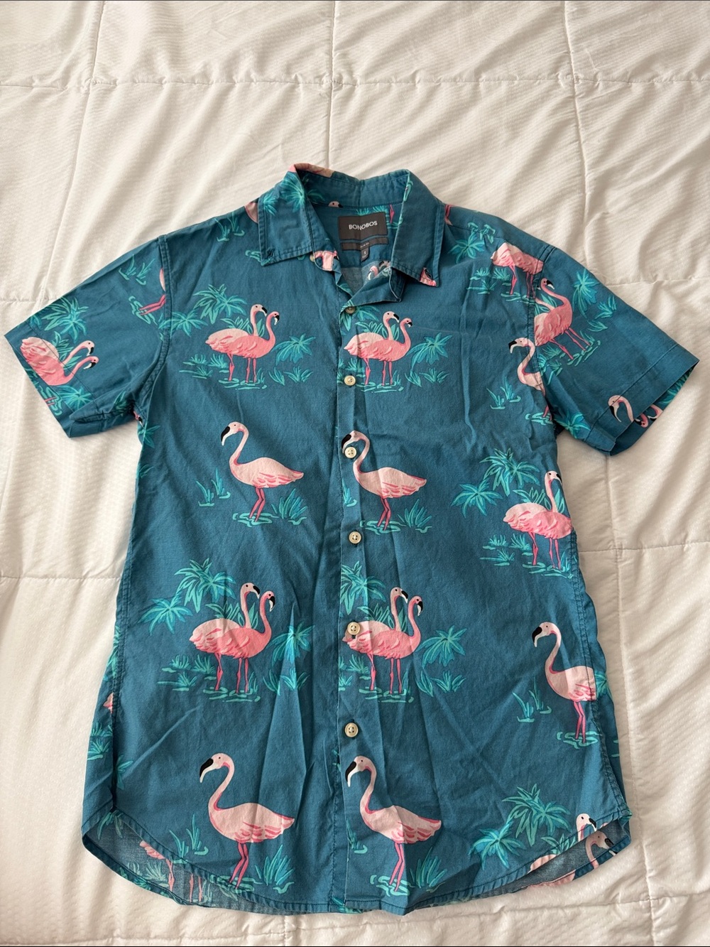Bonobos Teal Short-Sleeve Flamingo Print Button-Down Shirt